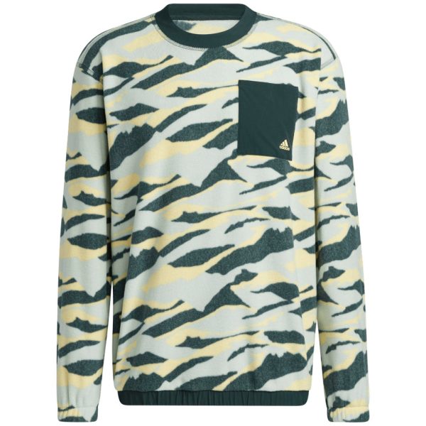 adidas Texture Print Crew Neck Sweatshirt - Linen Green Shadow Green Almost Yellow Discount