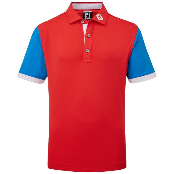 FootJoy Junior Colour Block Polo Shirt - Bright Red Sale