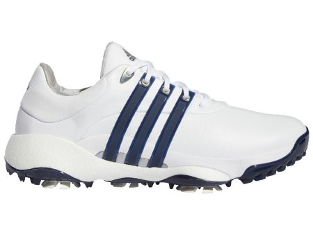 adidas Tour360  22 Spiked Waterproof Shoes - White Collegiate Navy Silver Metallic For Cheap