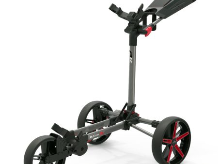 PowaKaddy DLX-Lite FF 3-Wheel Push Trolley - Gunmetal Red Trim Online Sale