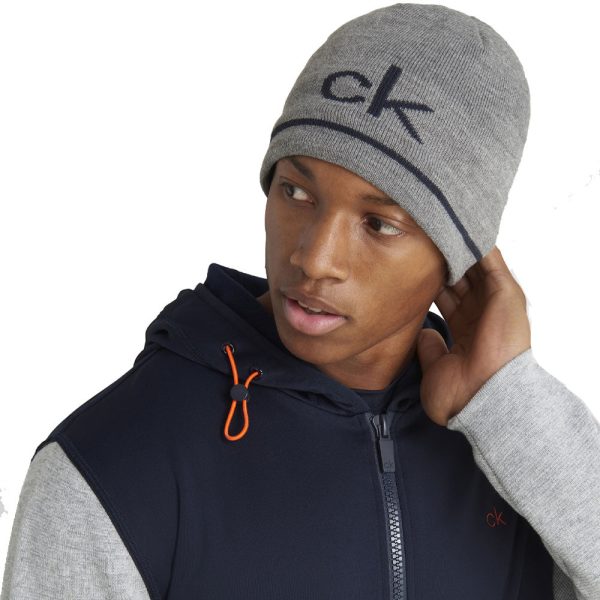 Calvin Klein React Reversible Beanie - Grey Marl Navy Cheap