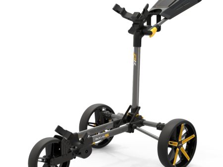 PowaKaddy DLX-Lite FF 3-Wheel Push Trolley - Gunmetal Yellow Trim on Sale