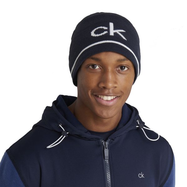 Calvin Klein React Reversible Beanie - Navy White Online Hot Sale